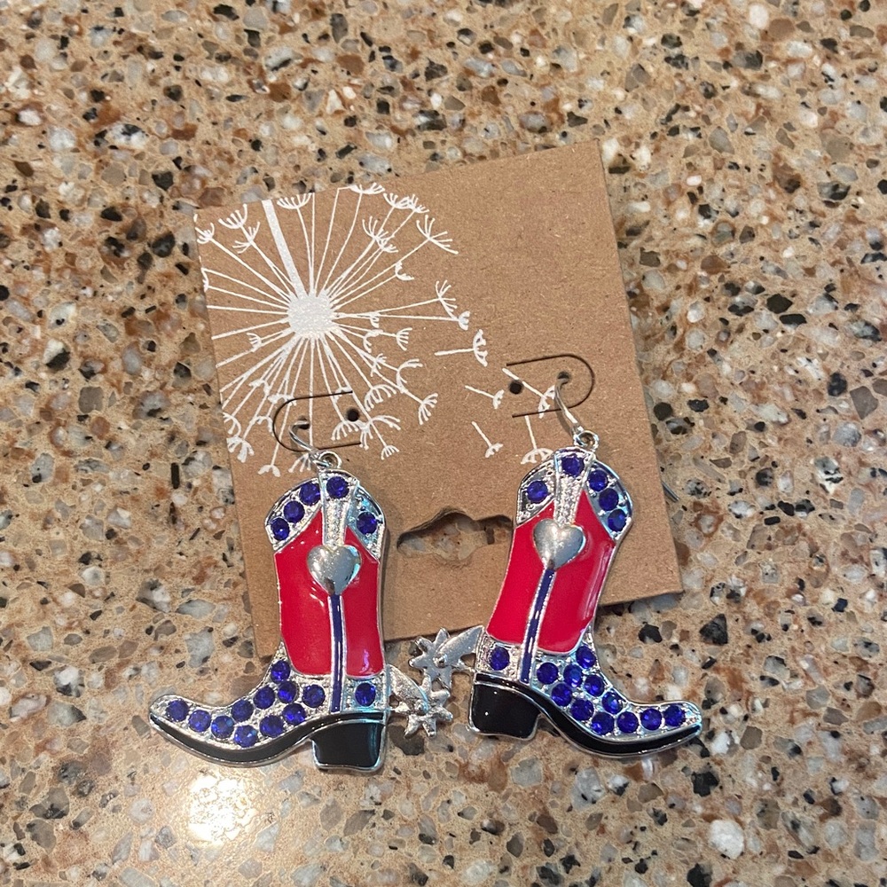Red and Blue Boot Earrings- great for 4th of July or country concerts!!